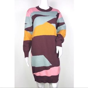 Mazine Mina Long Sleeve Crew Neck Aubergine Color Block Knit Sweater Dress SzS
